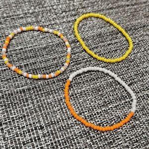 Czech Glass Seed Bead Stretch 3 Bracelets orange, yellow, white